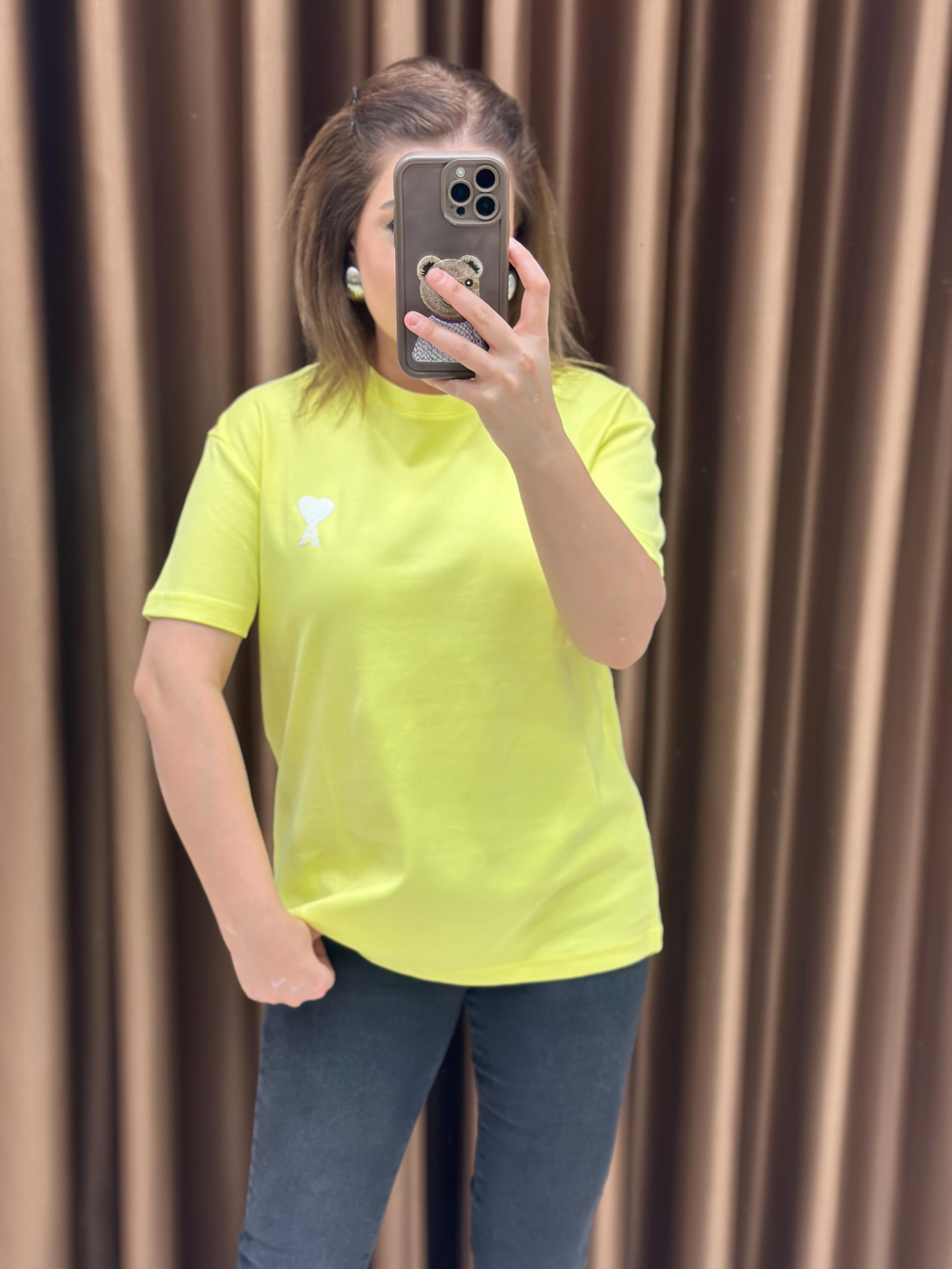 Kalp Detaylı Orjinal Marka Tshirt Sarı