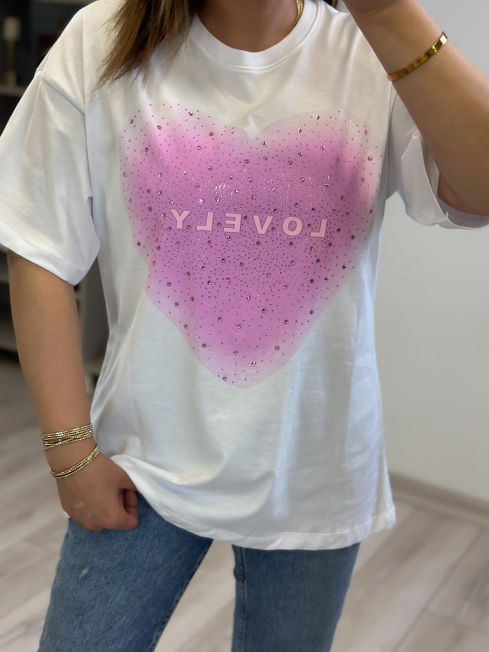 Kalp Detaylı Tshirt BEYAZ