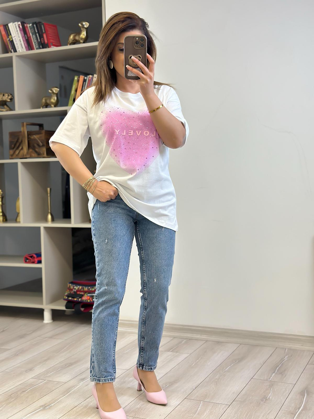 Kalp Detaylı Tshirt BEYAZ