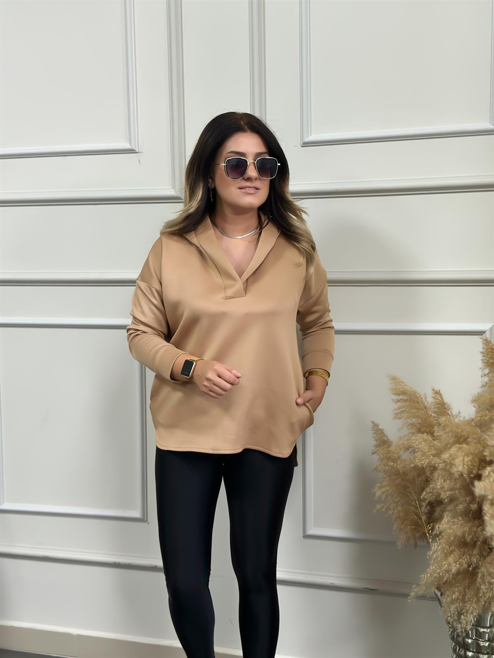 Kapşonlu Scuba Sweatshırt CAMEL