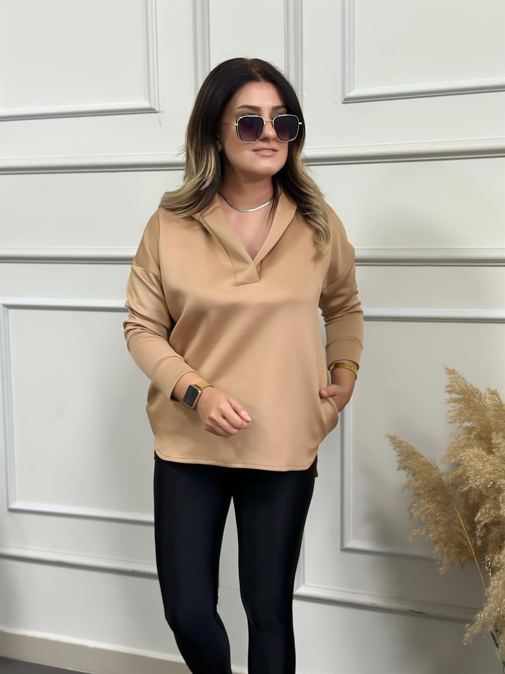 Kapşonlu Scuba Sweatshırt CAMEL