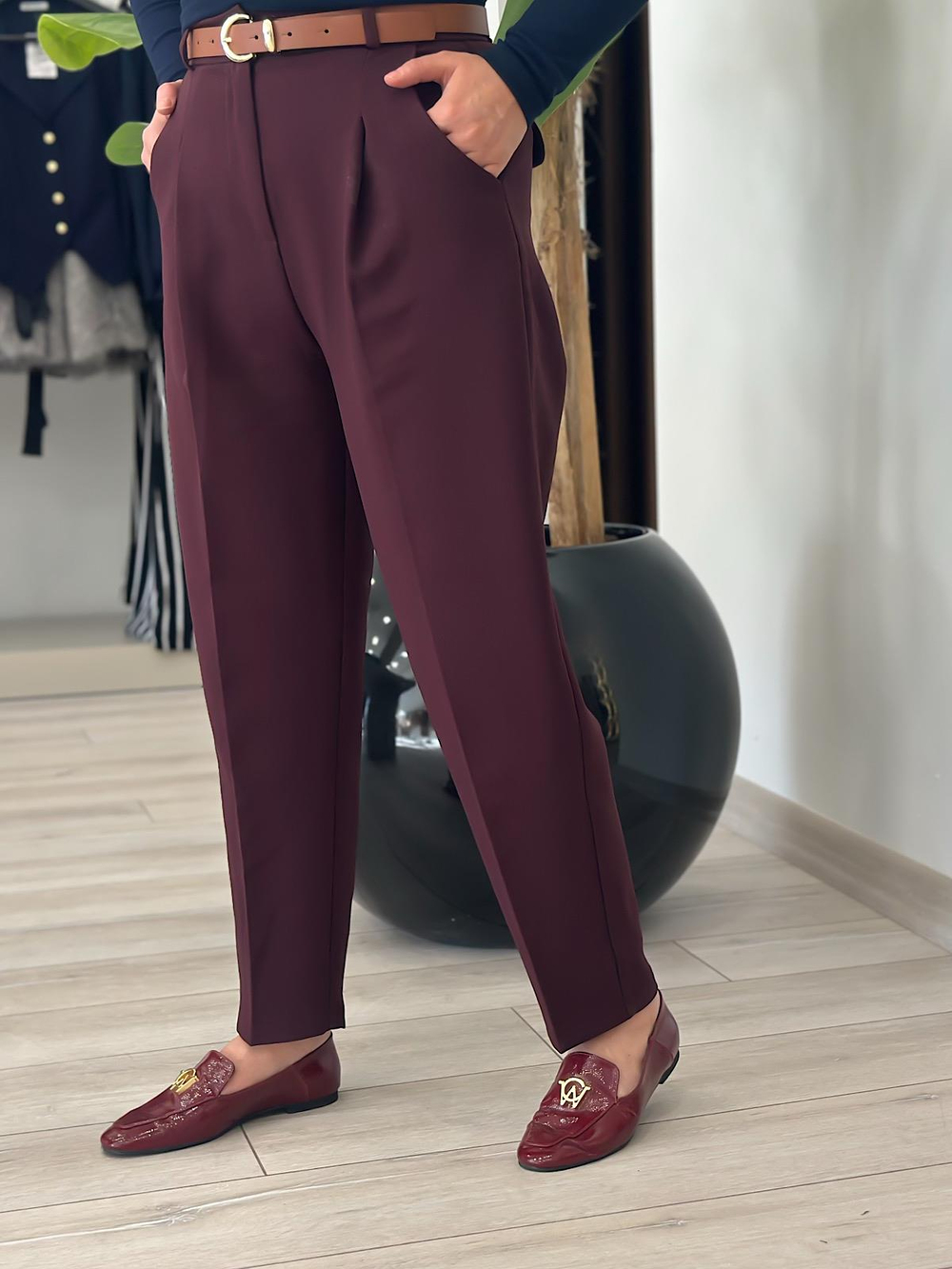 Kemerli Kumaş Pantolon MÜRDÜM