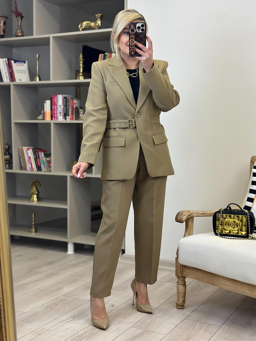 Kemerli Kumaş Pantolon OLİVE