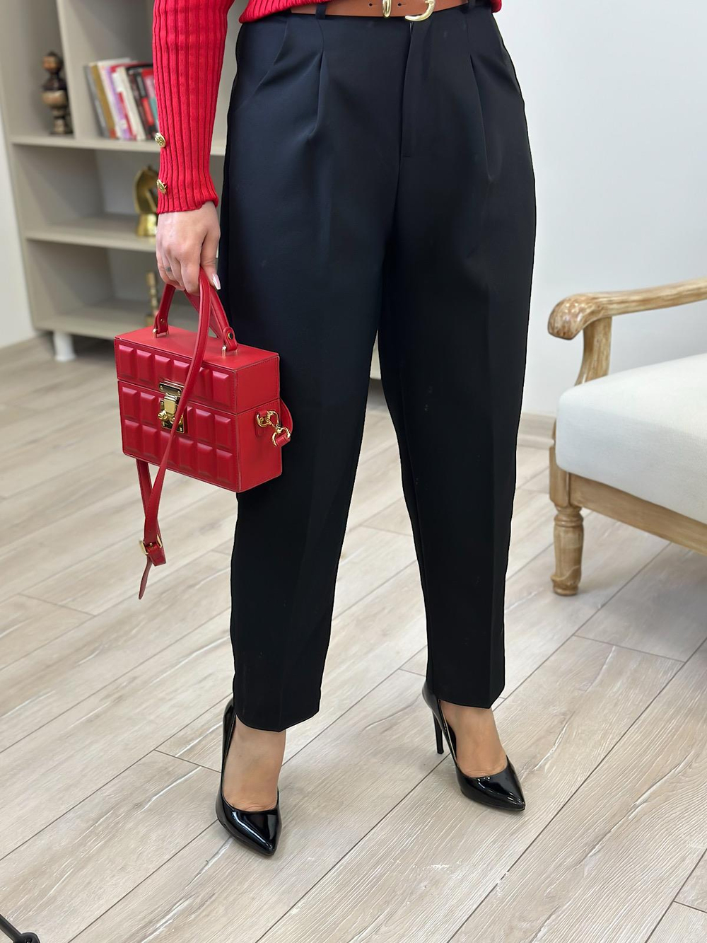Kemerli Kumaş Pantolon SİYAH