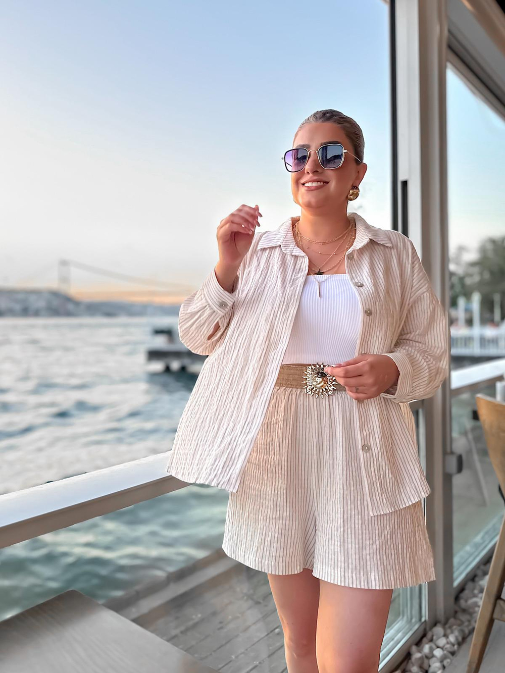 Kemerli Şortlu Takım KAHVE