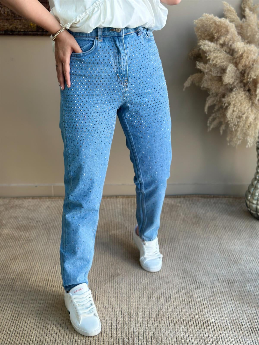 Komle Taş İşlemeli Kot Pantolon MAVİ