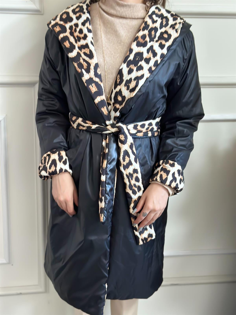 Leopar Double Face Siyah Yağmurluk SİYAH