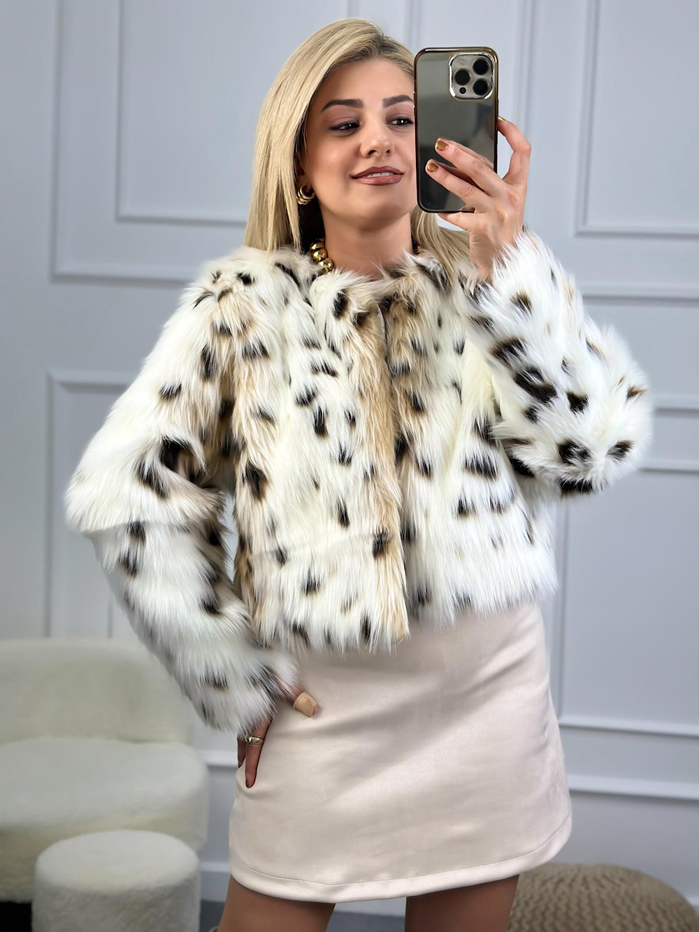 Leopar Tüylü Kürk EKRU