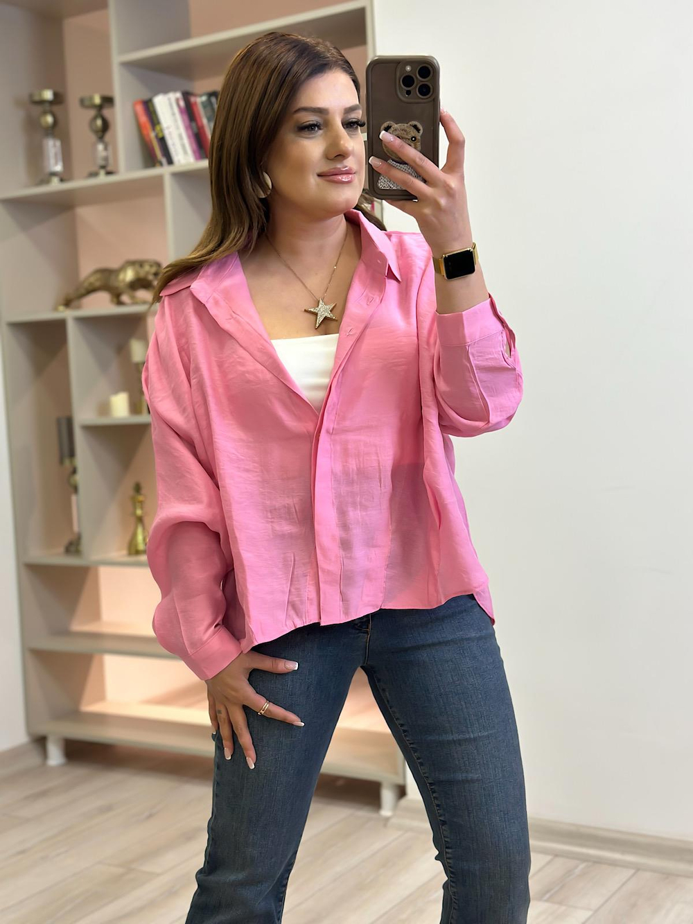 Lük Kalite Basic Salaş Tensel Gömlek PEMBE