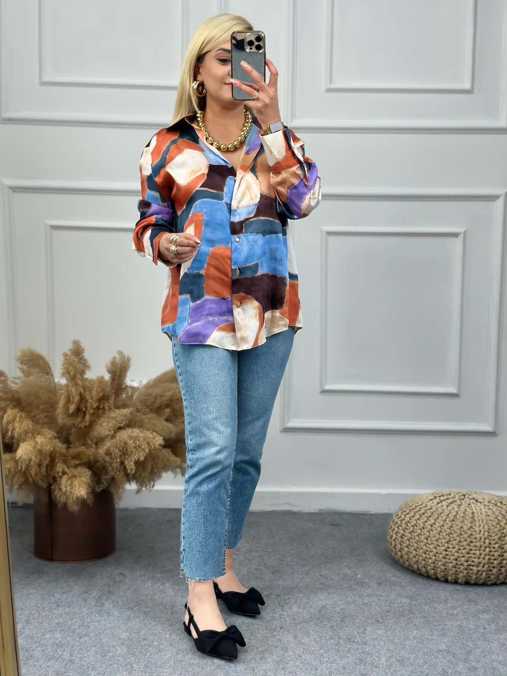 Lüx Kalite Pamuk Saten Salaş Gömlek KİREMİT
