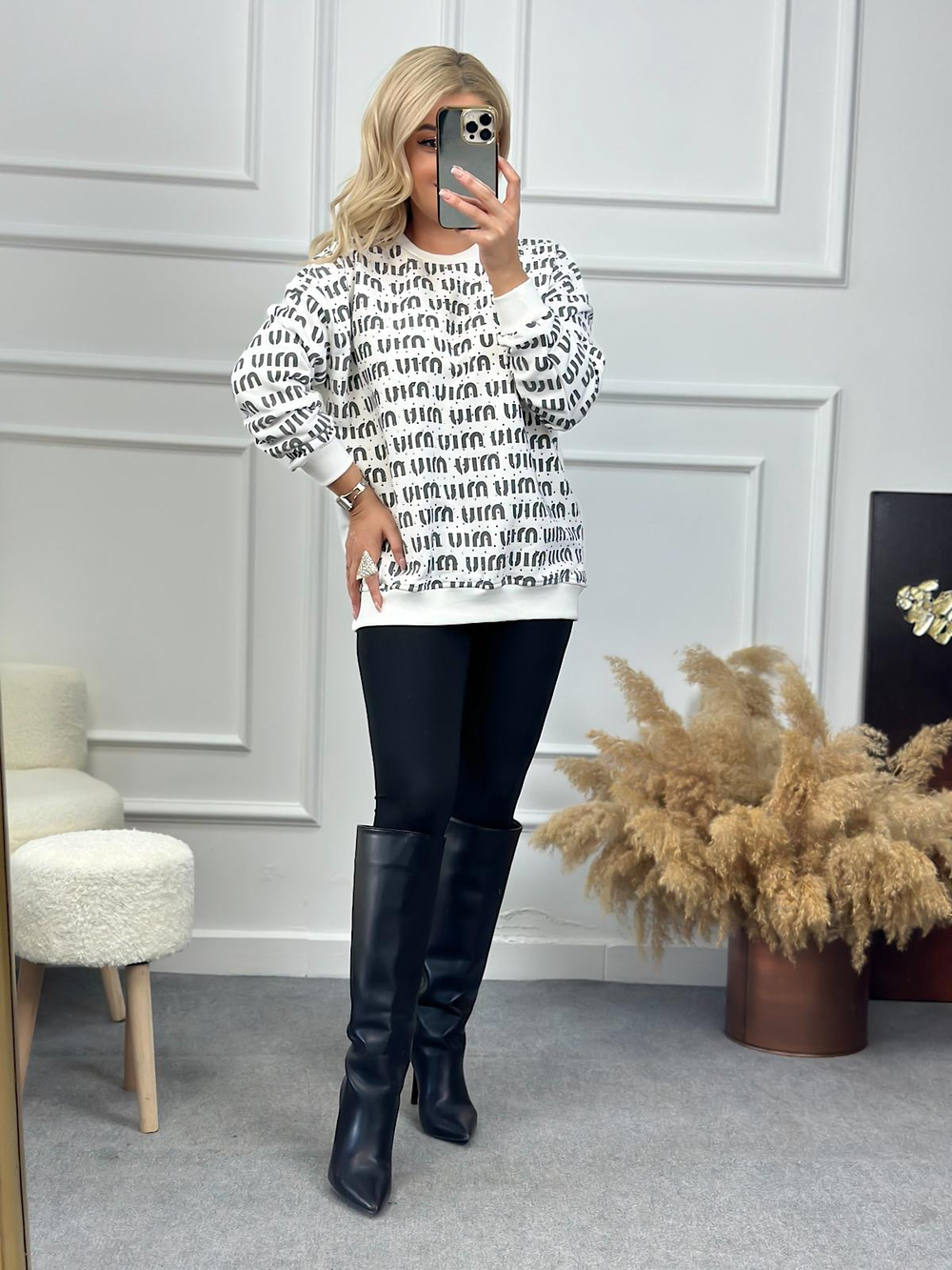 Miu Miu Taşlı Sweatshirt BEYAZ