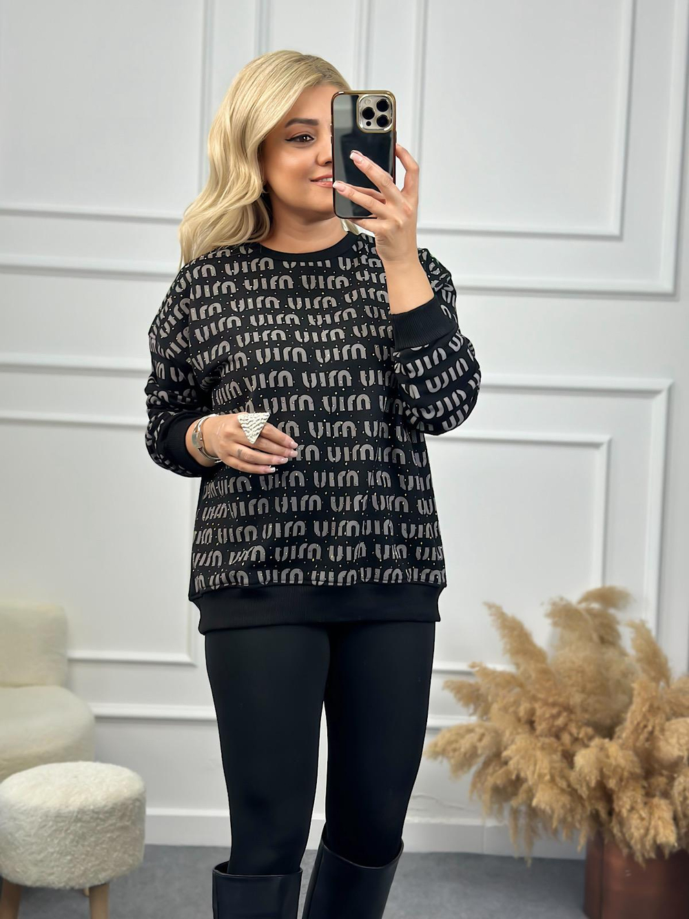 Miu Miu Taşlı Sweatshirt SİYAH