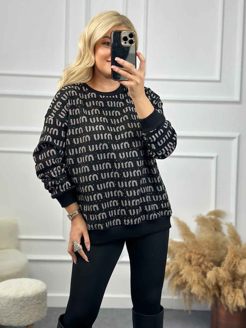 Miu Miu Taşlı Sweatshirt SİYAH