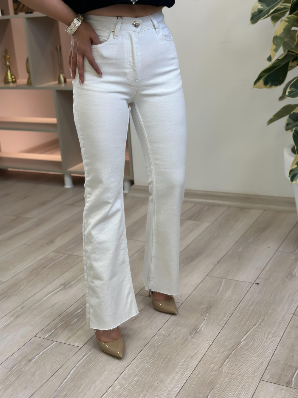Mom Geniş Paça Jean BEYAZ