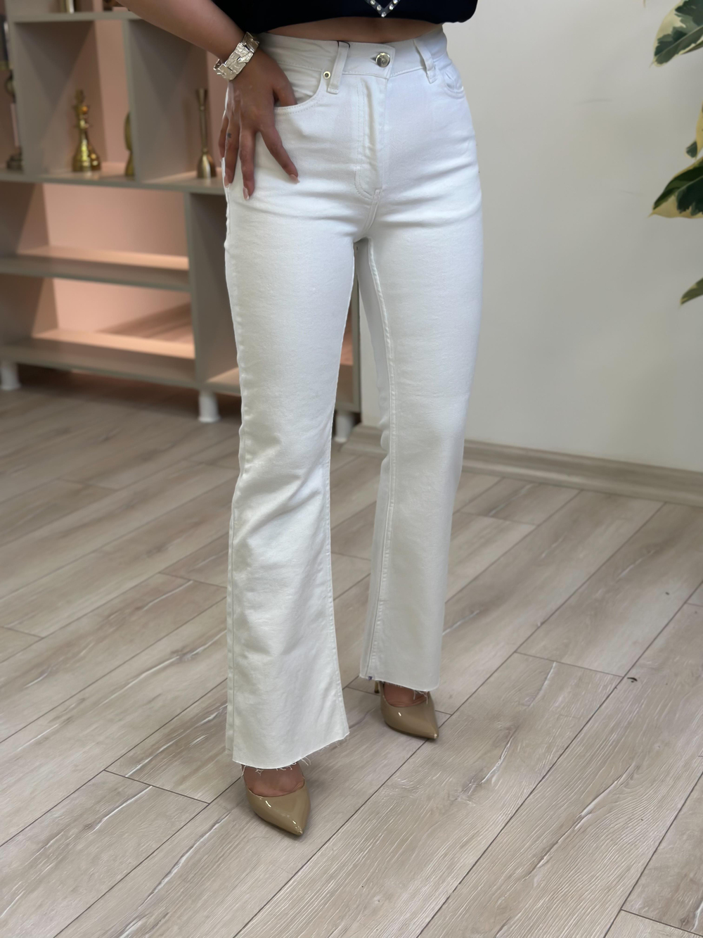 Mom Geniş Paça Jean BEYAZ