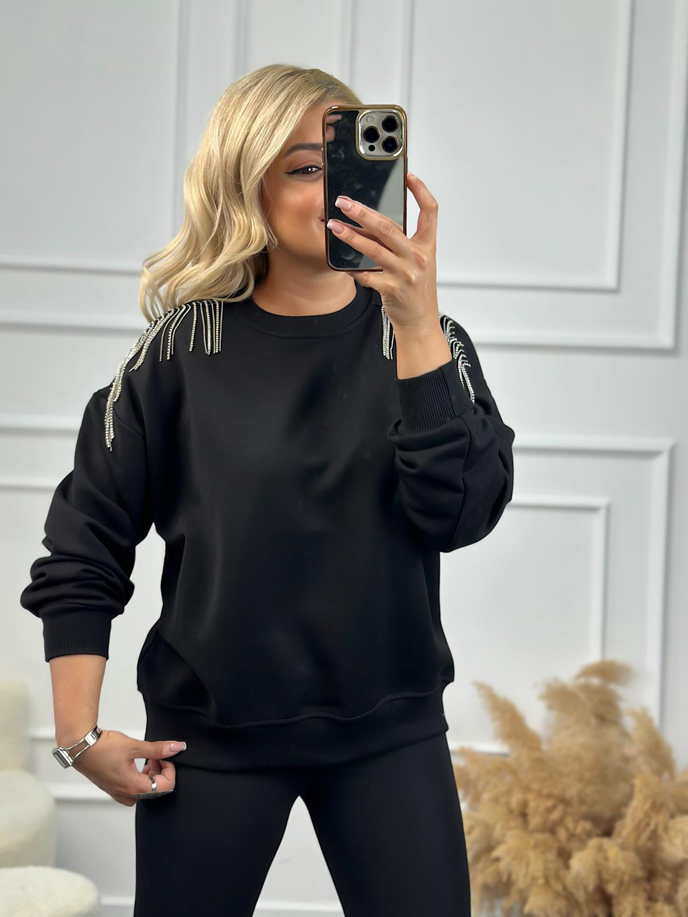 Omuzu Zincirli Sweatshirt SİYAH