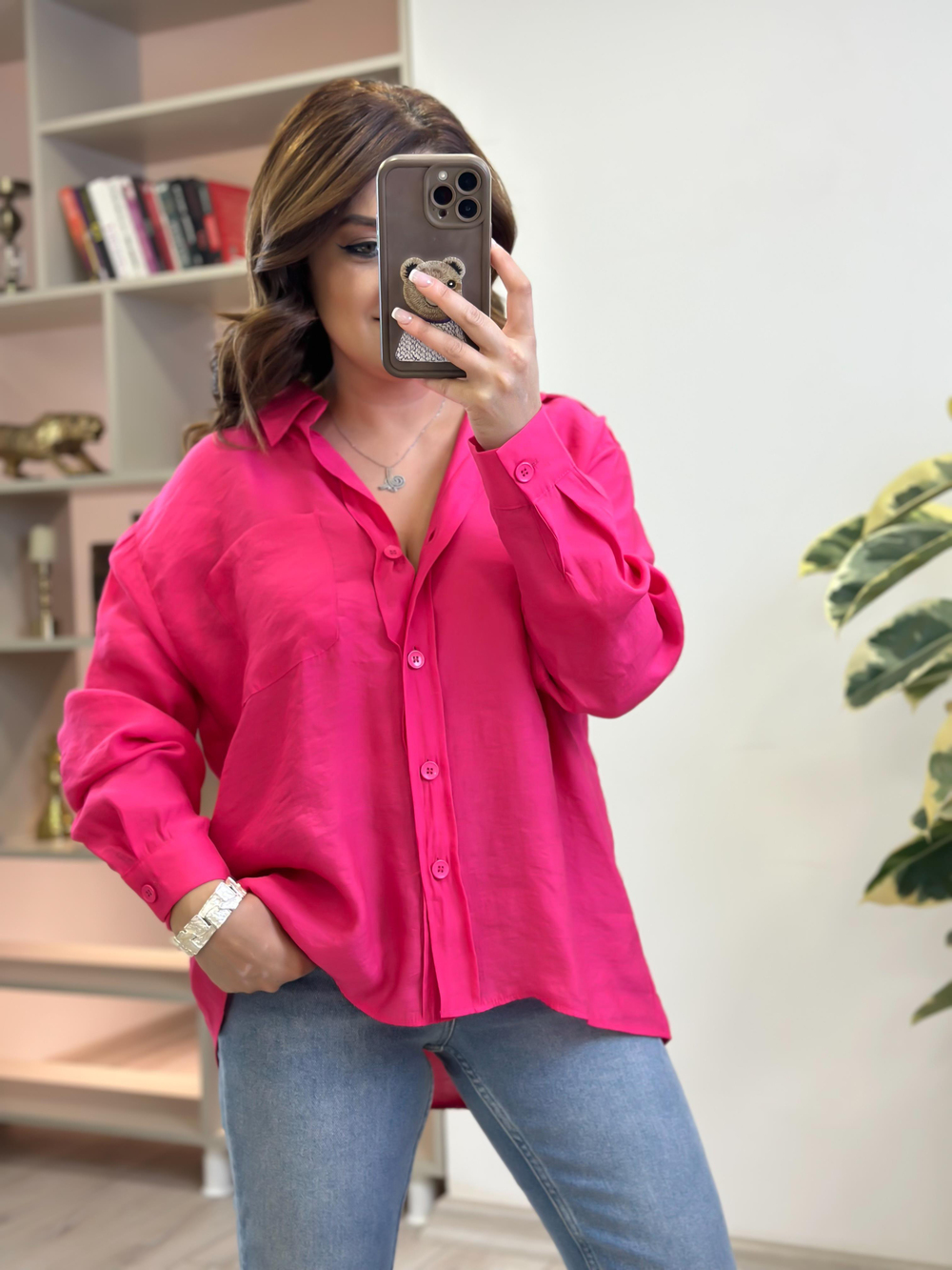 Omzu Düşük Oversize Gömlek FUŞYA