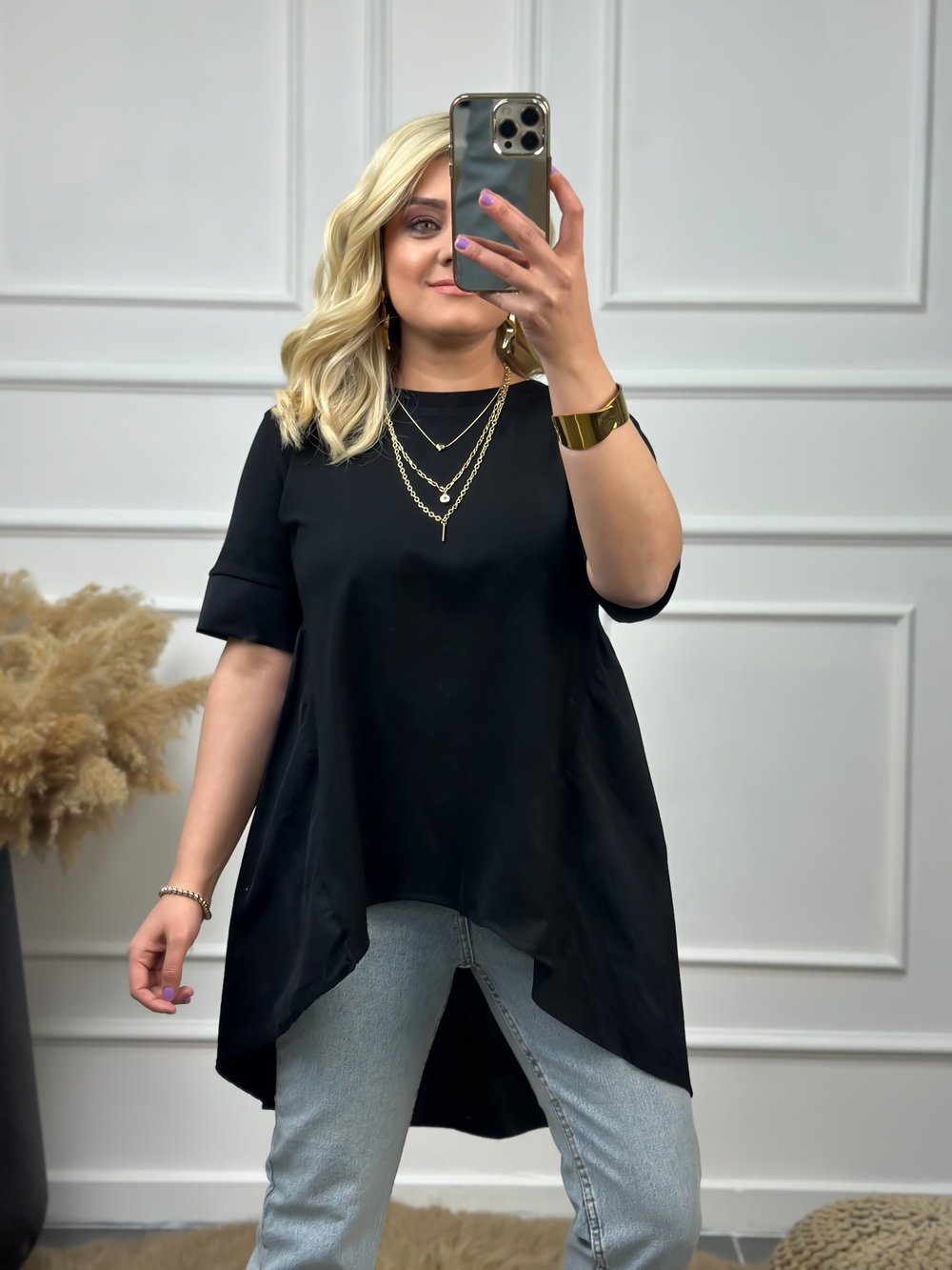 Orjinal Marka Arkası Büzgülü Tshirt SİYAH
