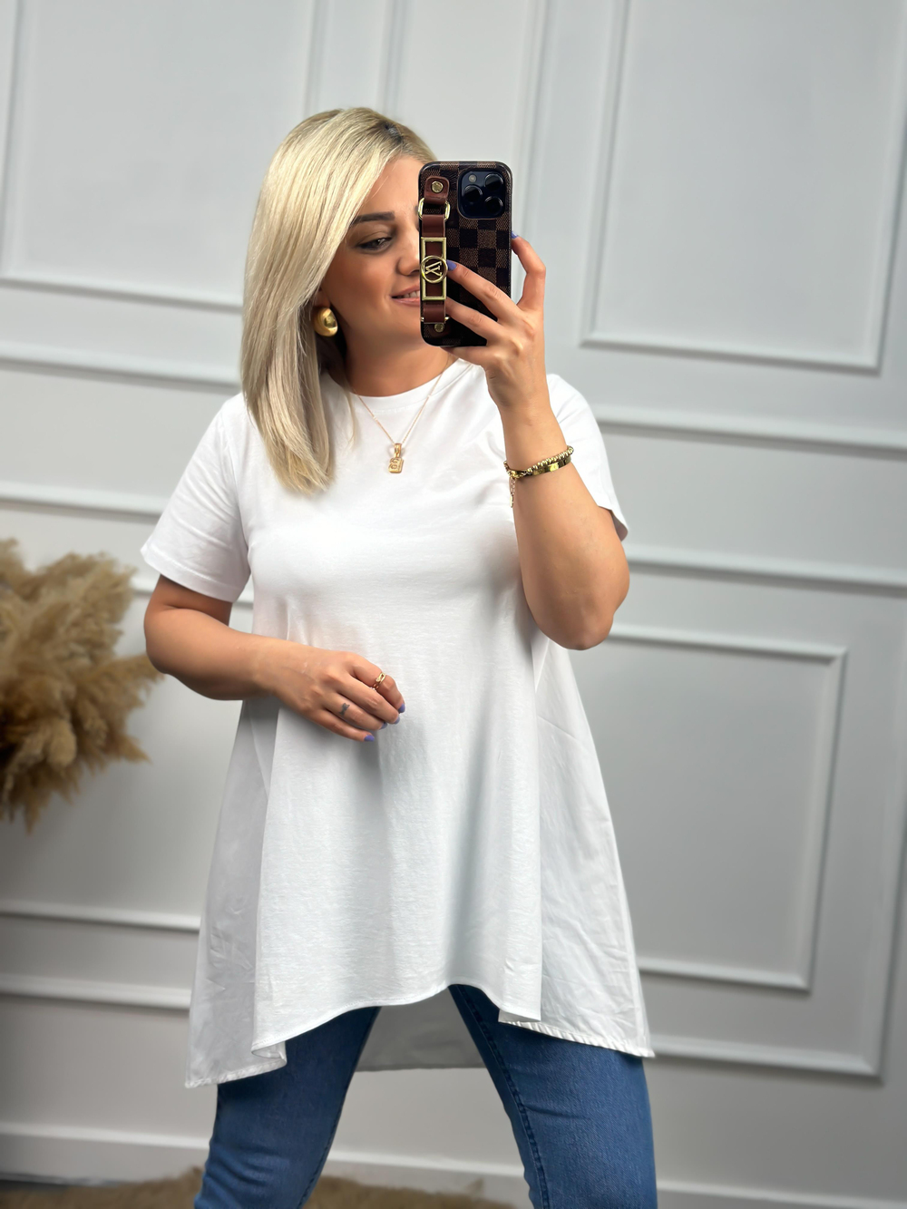 Orjinal Marka Arkası Poplin Detay Basic Tshirt BEYAZ