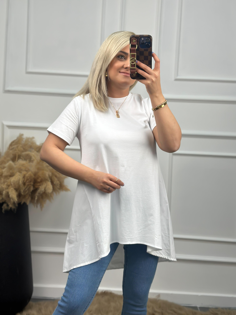 Orjinal Marka Arkası Poplin Detay Basic Tshirt BEYAZ