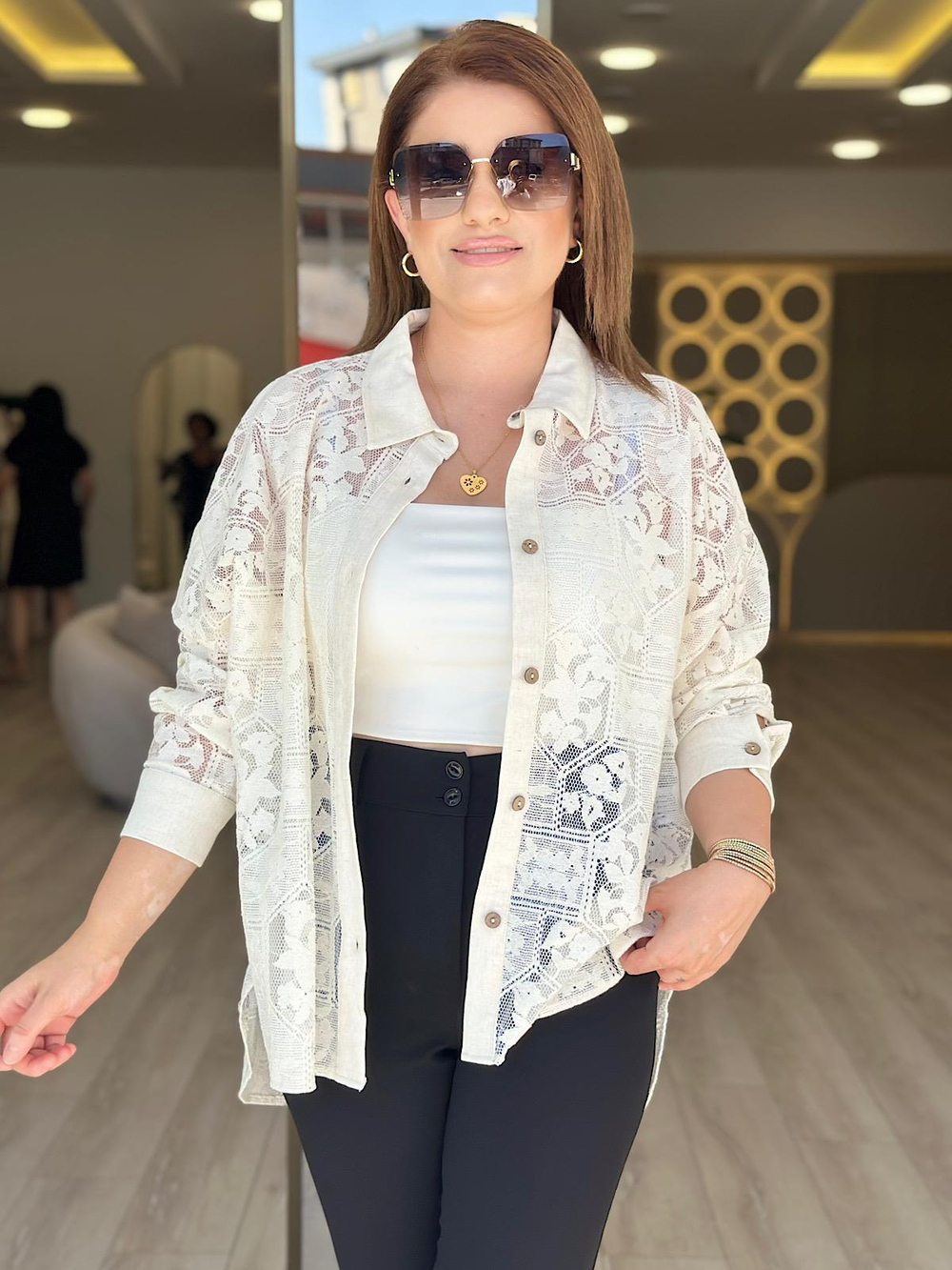 Oversize Dantel Gömlek KREM