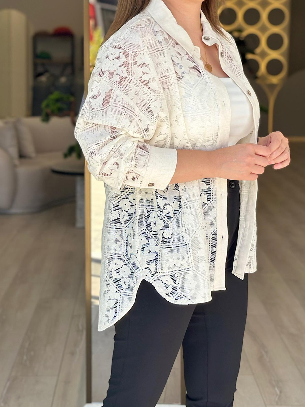 Oversize Dantel Gömlek KREM