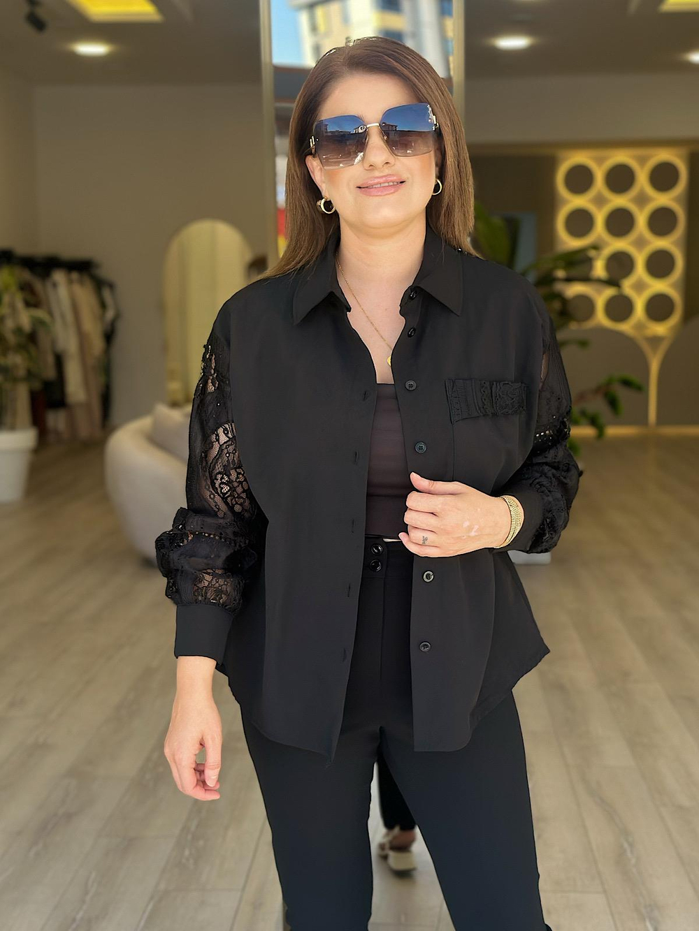 Oversize Dantel Gömlek SİYAH