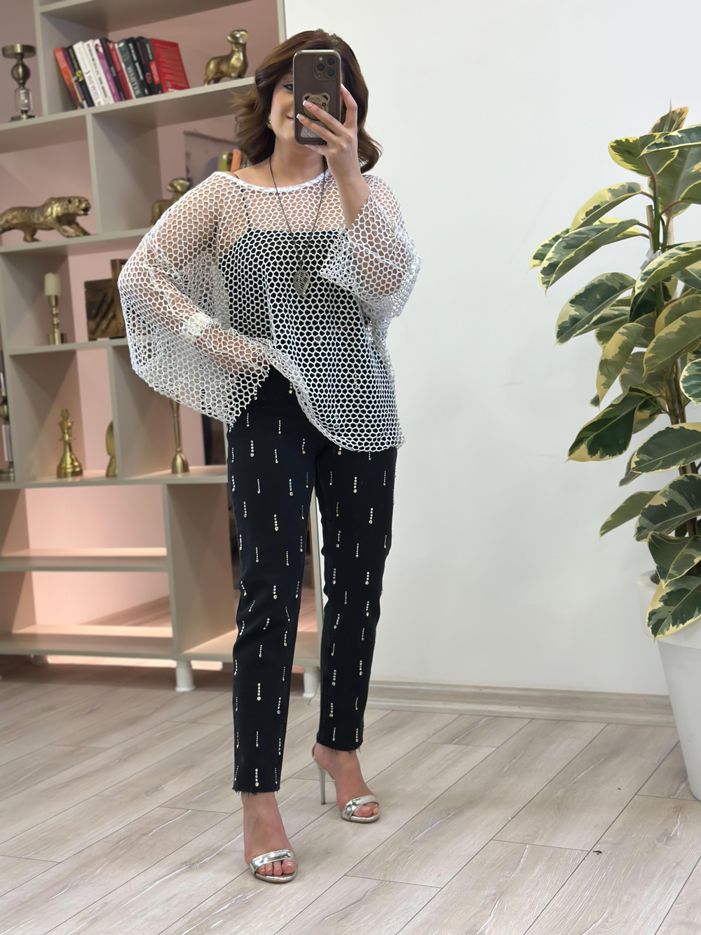 Oversize Simli File Bluz GRİ