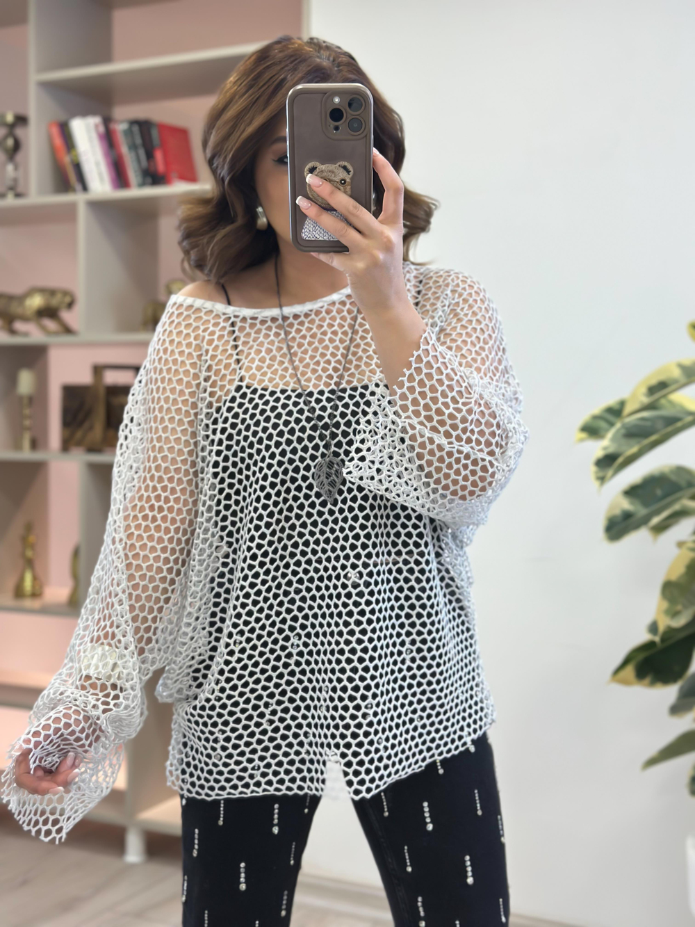 Oversize Simli File Bluz GRİ