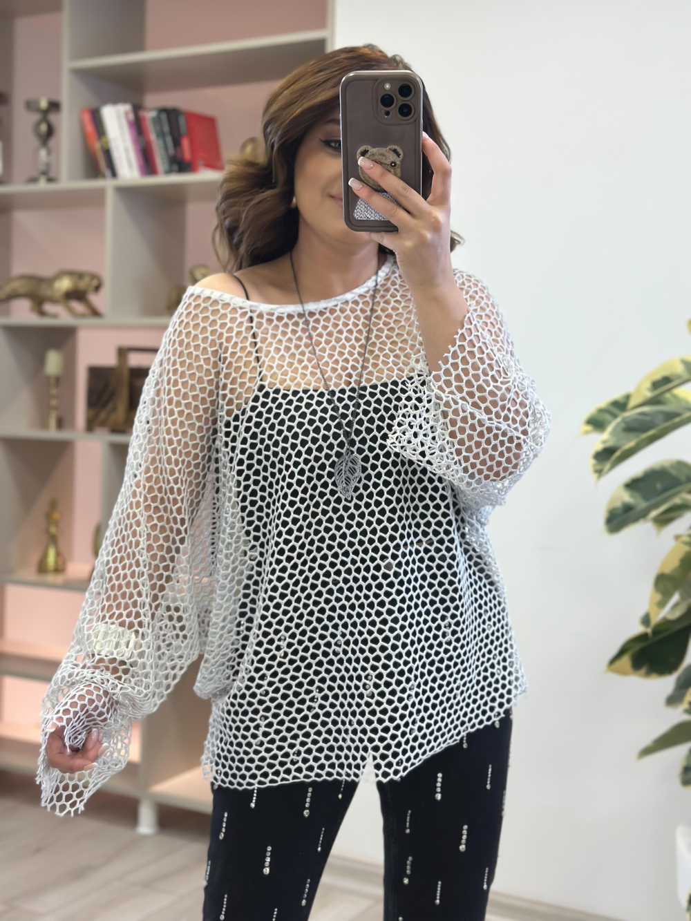 Oversize Simli File Bluz GRİ
