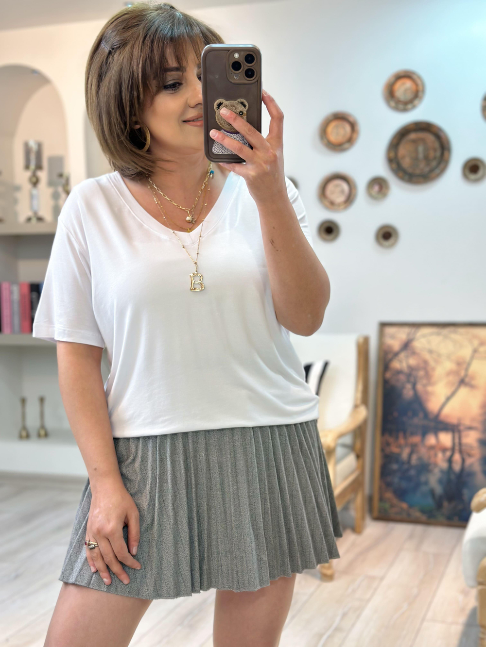 Özel Seri V Yaka Basic Pamuklu Modal Tshirt BEYAZ
