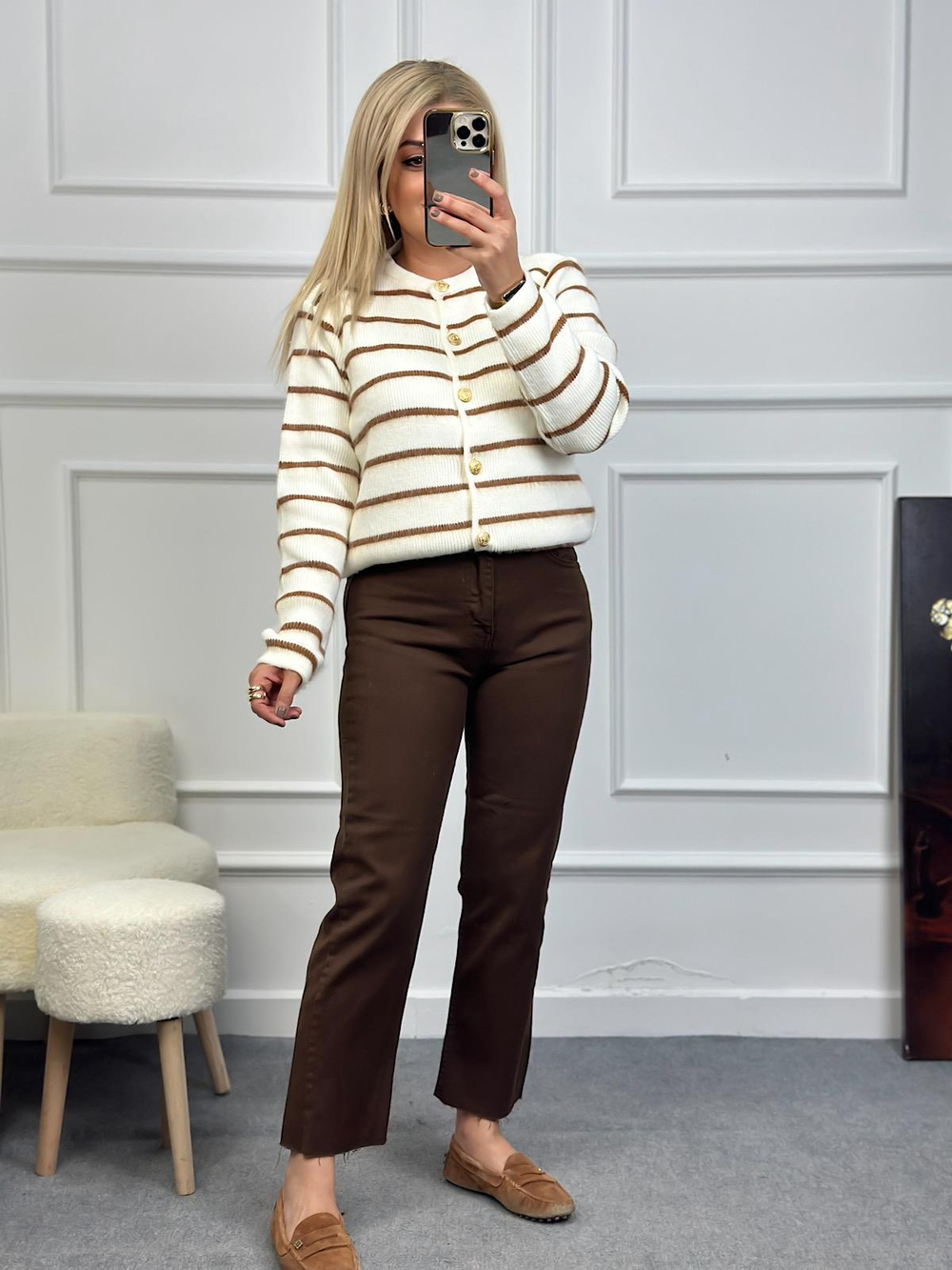 Paçası Kesik Orjinal Fit Mom Jean KAHVE