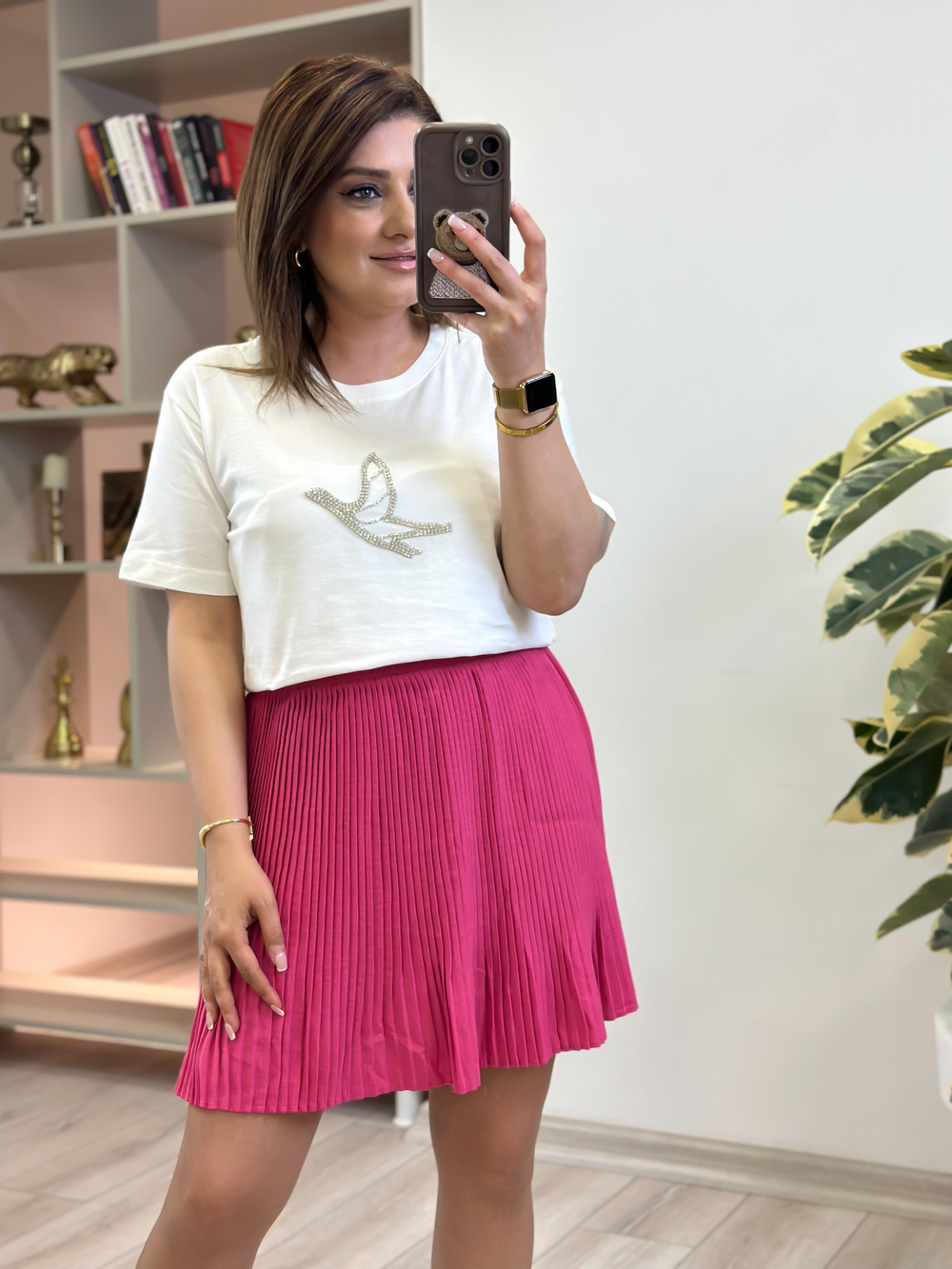 Piliseli Şort Etek FUŞYA
