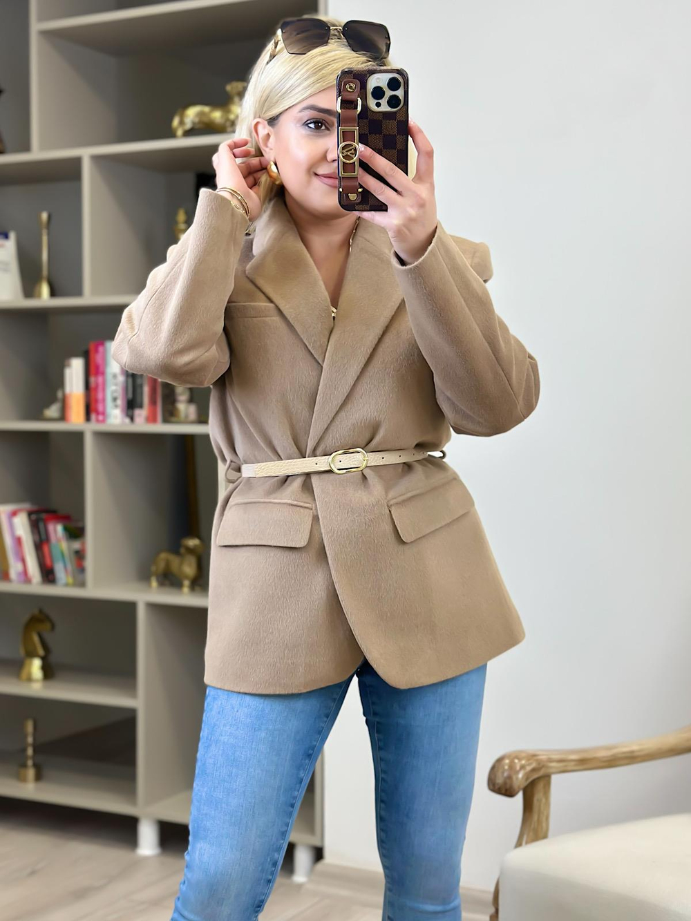 Premium Kalite Tay Tüyü Blazer VİZON