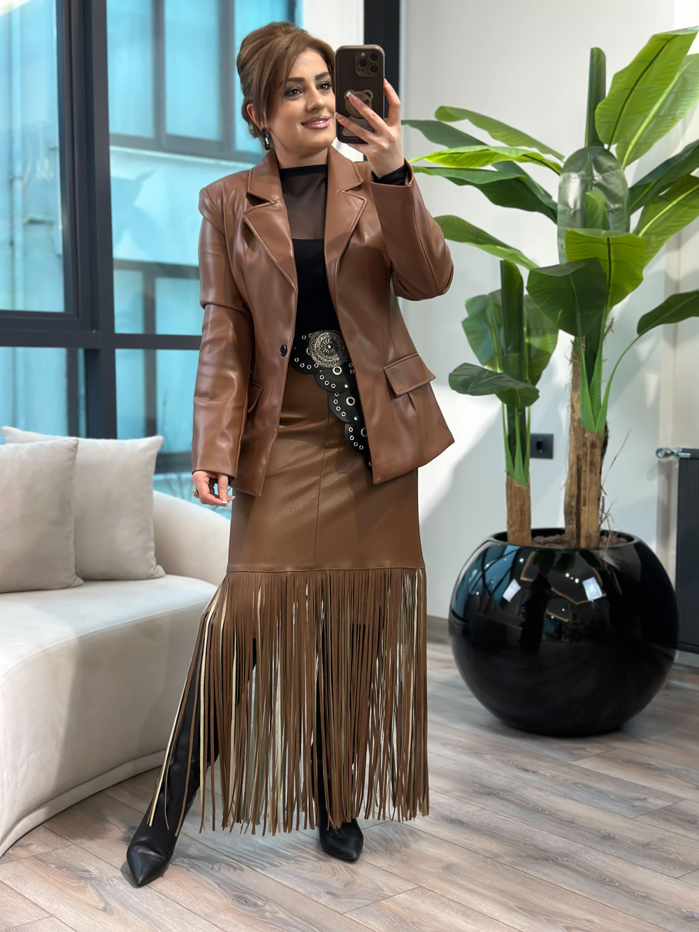 Suni Deri Blazer Ceket TABA