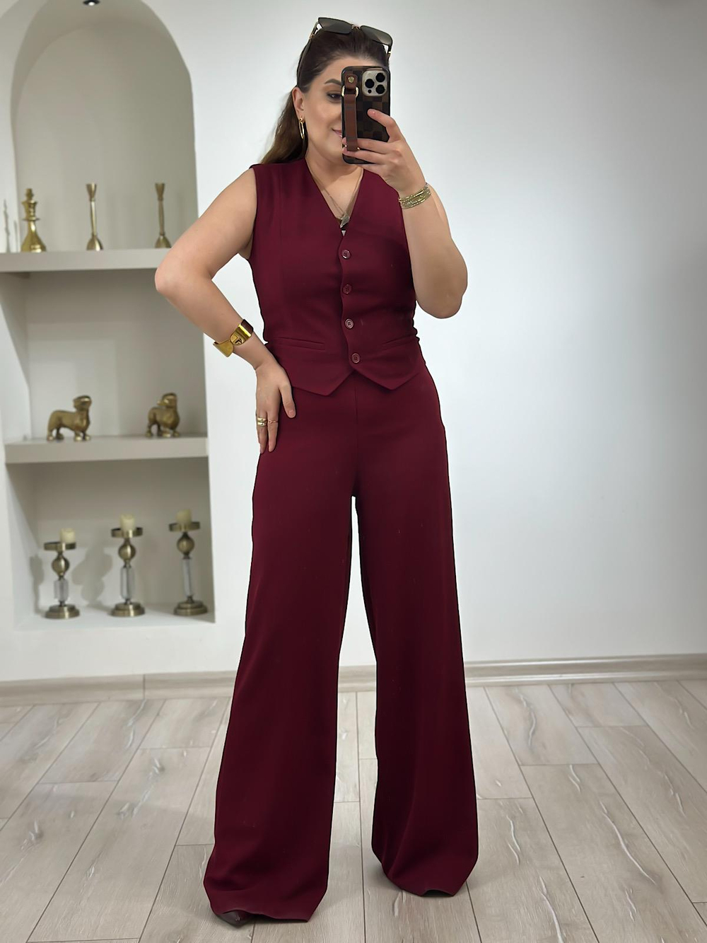 Süs Cep Detay Astarlı Yelek BORDO
