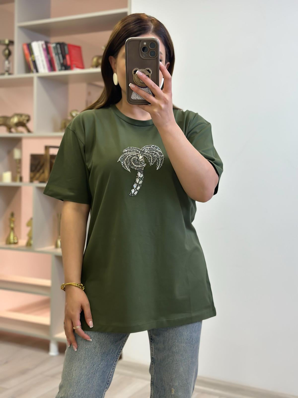 Taşlı Palmiye Tshirt HAKİ