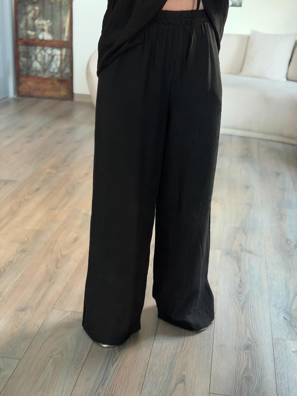Tünelli Beli Büzgülü Gömlek Pantolon Takım SİYAH