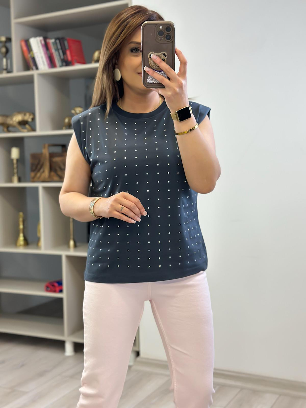 Vatkalı Taşlı Tshirt ANTRASİT