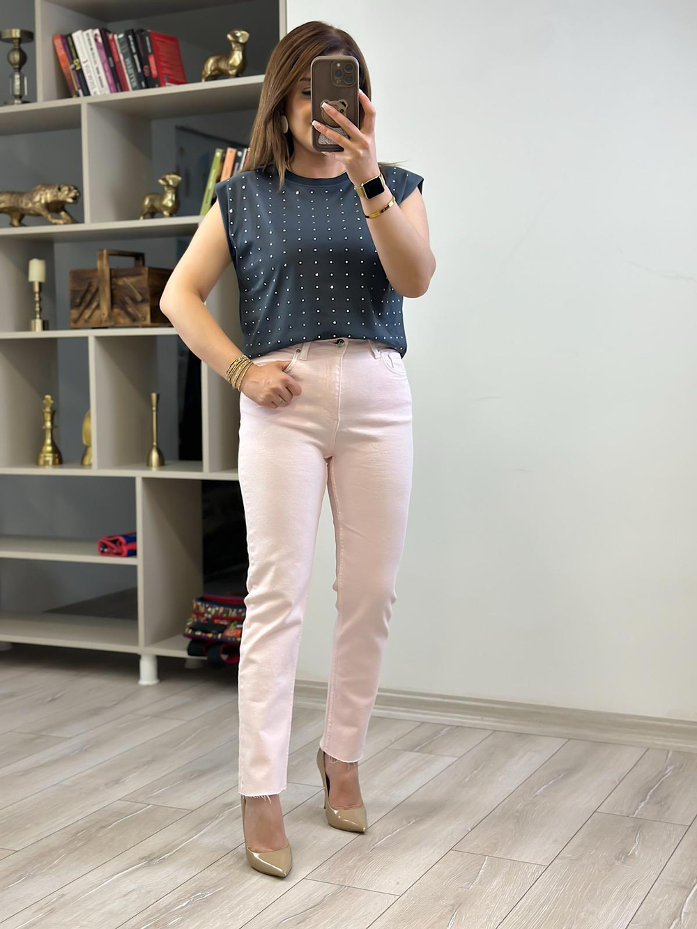 Vatkalı Taşlı Tshirt ANTRASİT