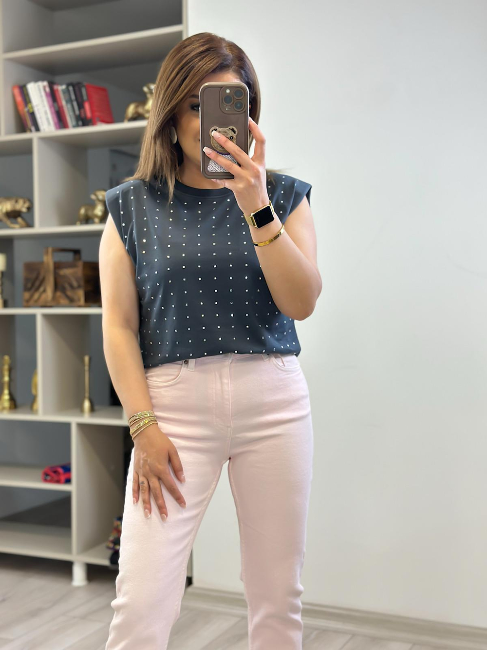 Vatkalı Taşlı Tshirt ANTRASİT