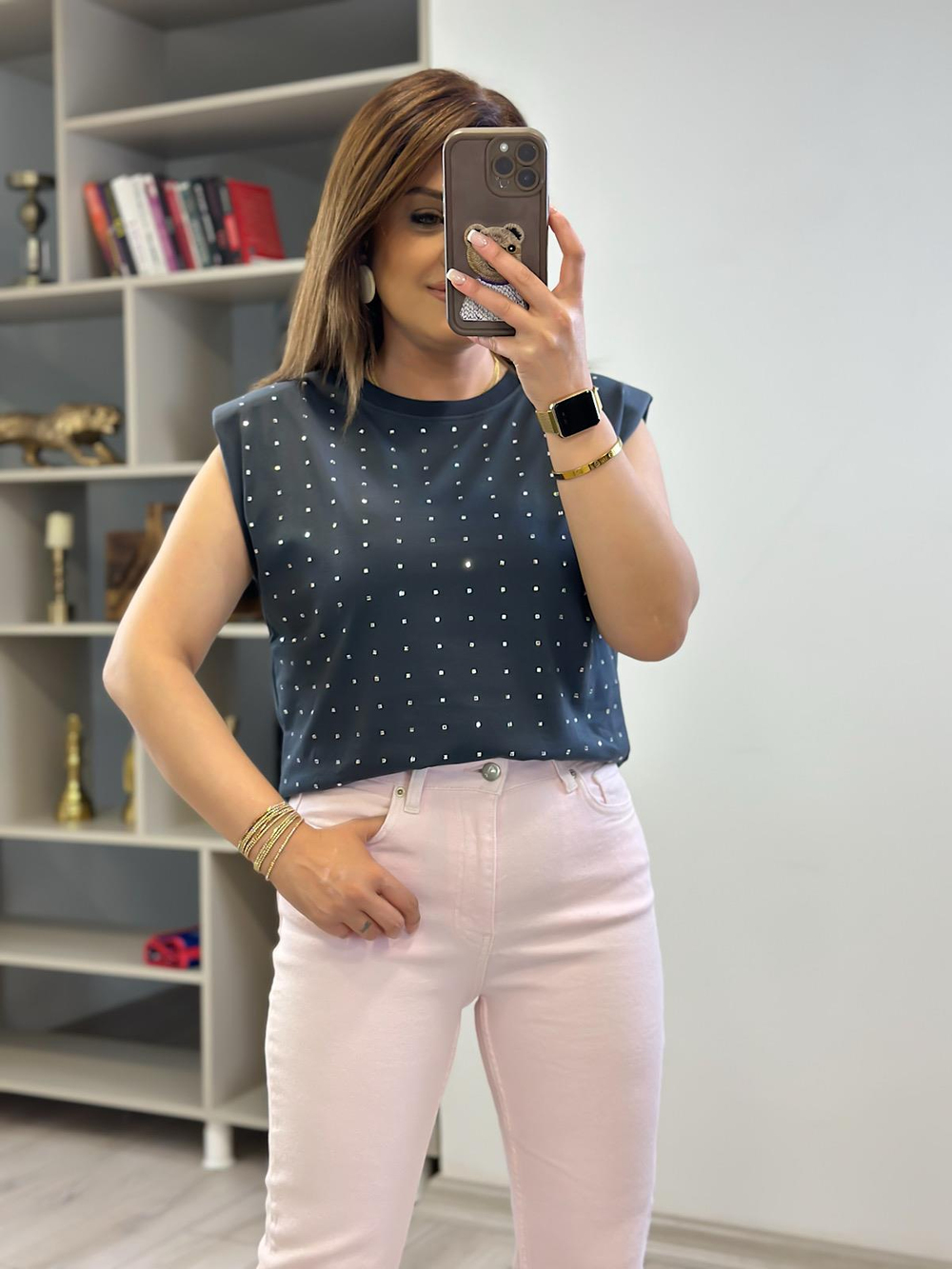Vatkalı Taşlı Tshirt ANTRASİT