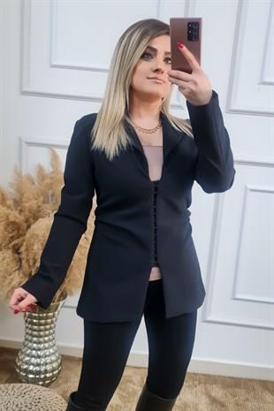 Yanları Büzgülü Fit Kesim Ceket SİYAH