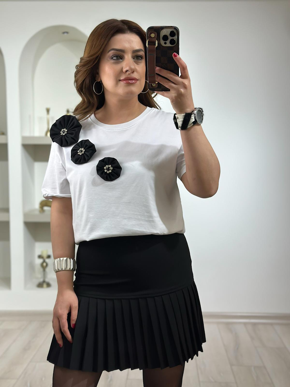Yarı Piliseli Kısa Kumaş Etek SİYAH
