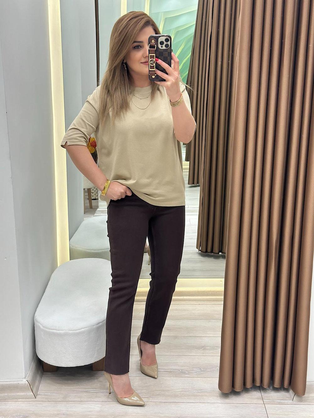 Yüksek Bel Likralı Toparlayıcı Paçası Kesik Fit Mom Jean KAHVE
