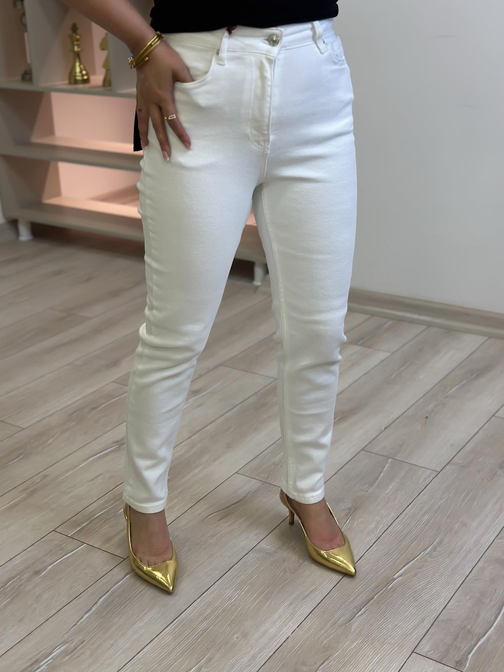 Yüksek Bel Slim Fit Jean BEYAZ