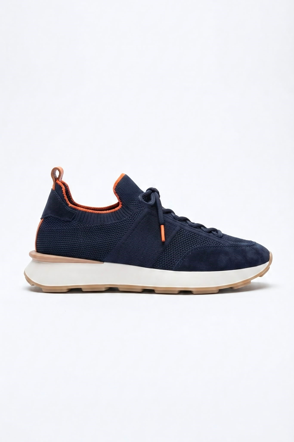 Delta Lacivert-Turuncu Triko & Hakiki Deri Sneaker