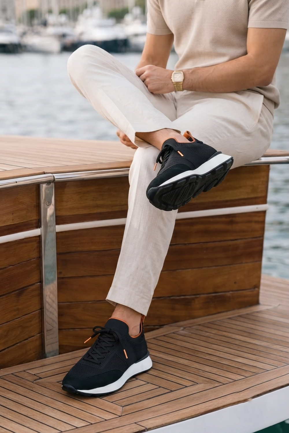 Delta Siyah-Turuncu Triko & Hakiki Deri Sneaker