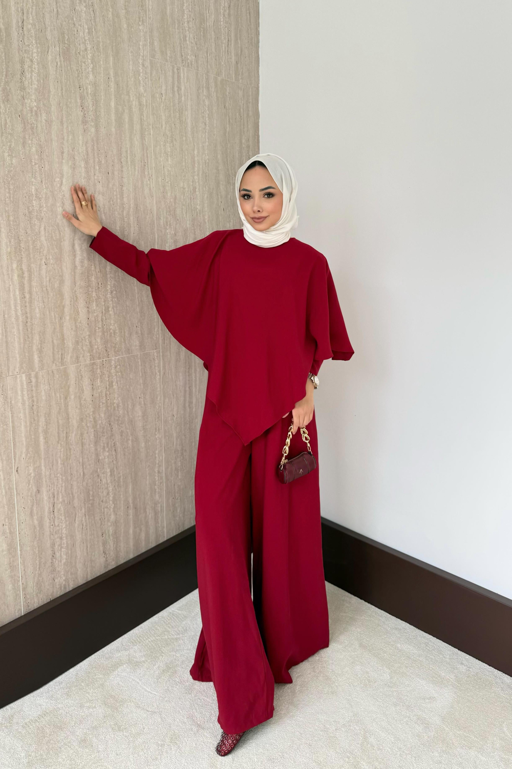 3 Parçalı Modal Pantolonlu Takım - Kırmızı