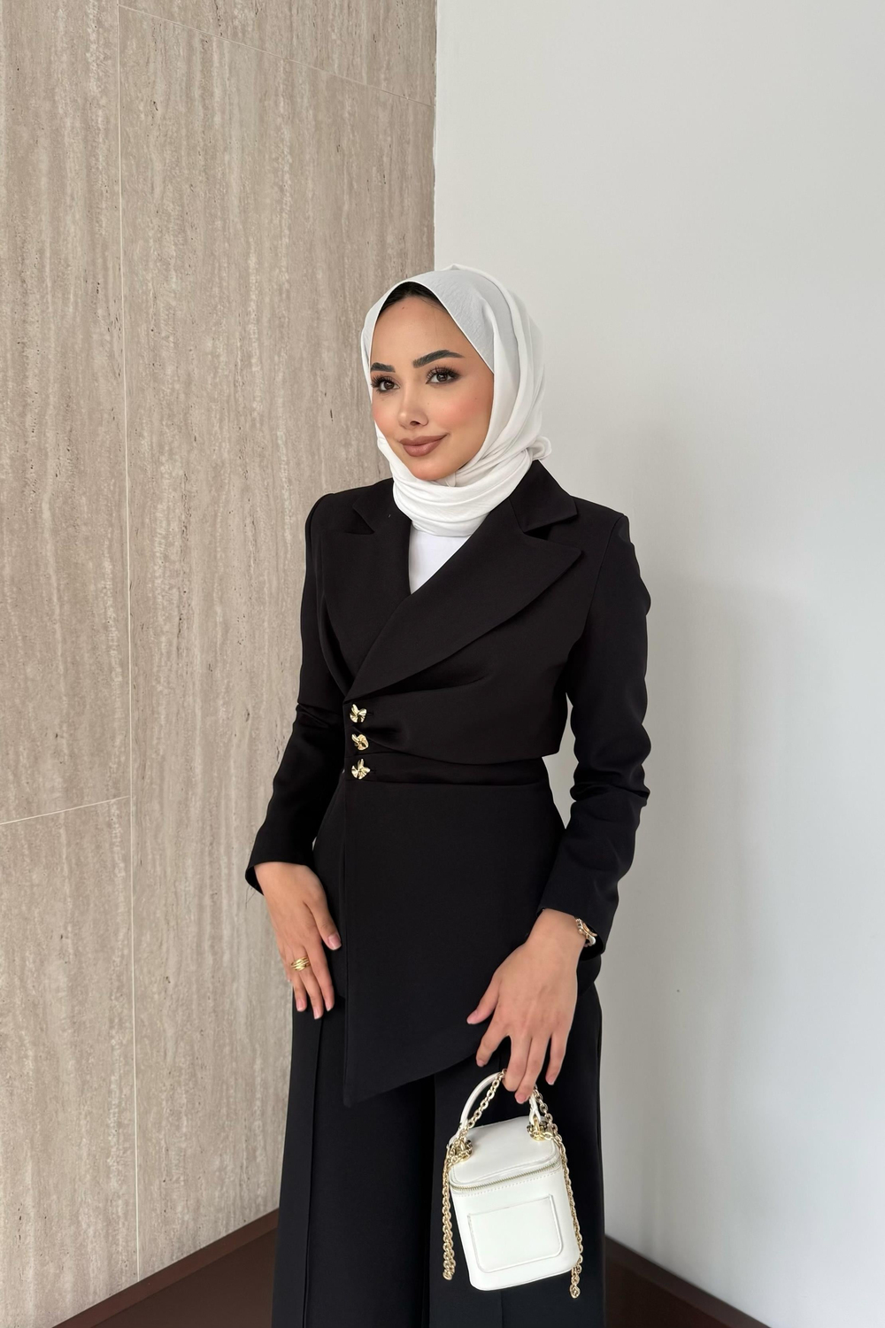 Asimetrik Blazer Ceketli Takım - Siyah